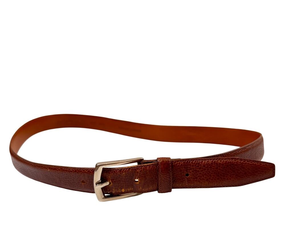 Vintage HUGO BOSS Calf Belt Brown Pebbled Leather Silver Buckle Size 100 USED